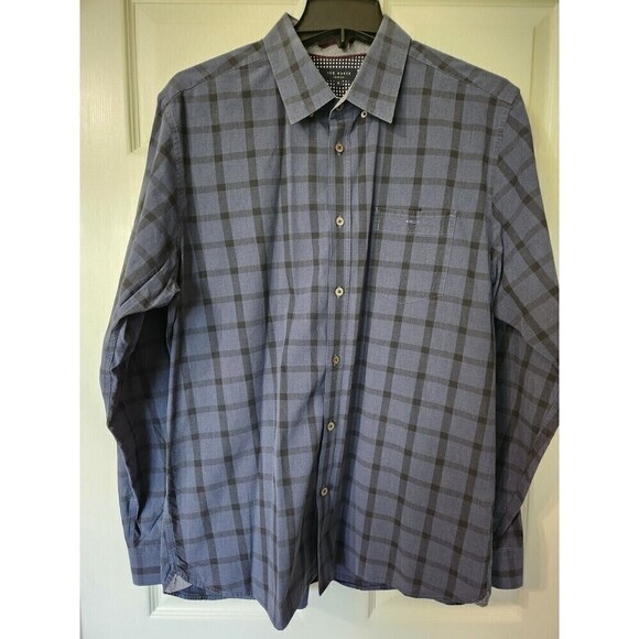Ted Baker Other - Ted Baker London Mens Shirt navy/black plaid design, detail on sleeve Cuff